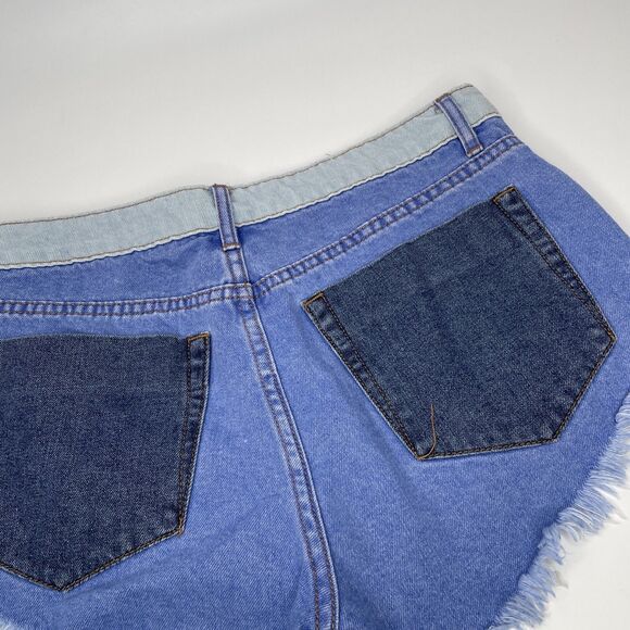 Cotton On Denim Shorts Womens 6 Blue Color Block Frayed Cotton Western Dukes - Picture 3 of 8